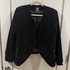 Vince Camuto Black Open-Front Blazer with Gold Zippers